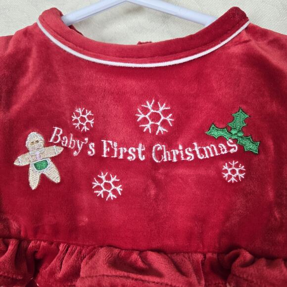 VTG Simply Basic Velvet 1 pc Romper 3-6 Mo Red w/Headband Babys First Christmas - Picture 7 of 14